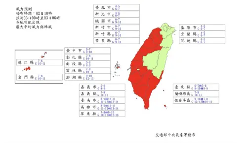 ▲山陀兒颱風明日風力預估，目前共計達14停縣市班停課標準，台南、高雄風力最強。（圖／中央氣象署）