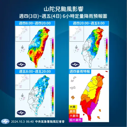 ▲山陀兒颱風最新風雨預估，全台降雨週五（4）日才會趨緩。（圖/中央氣象署）