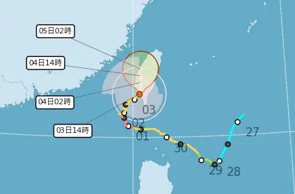 ▲山陀兒颱風生成後，歷經6天的移動，今（3）日中午12時40分，正式在「高雄小港」登陸，未來朝北移動。（圖／中央氣象署）