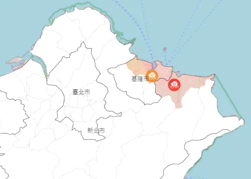 ▲水利署也持續發布一級淹水警戒,基隆北海岸下午3點影響範圍。(圖/水利署) ▲水利署也持續發布一級淹水警戒,基隆北海岸下午3點影響範圍。(圖/水利署)
