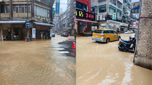 基隆街道淹成「泥黃色小河」　市府：大雨排水不及、並非水溝不通
