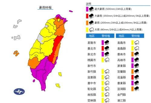 ▲山陀兒颱風導致高屏、基隆北海岸區域降下驚人雨勢。（圖／中央氣象署）