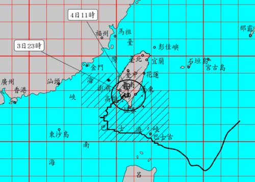 ▲山陀兒颱風生成後，歷經6天的移動，今（3）日中午12時40分，正式在「高雄小港」登陸，持續向西北緩慢前進，一直減弱。（圖／中央氣象署）