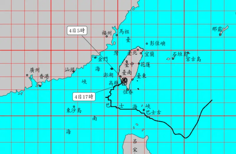 ▲山陀兒颱風3日12時40分登陸高雄小港之後，經過17個小時，在今（4）日清晨5點減弱為熱帶性低氣壓。（圖/中央氣象署）