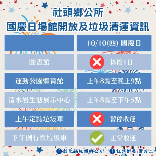 ▲彰化縣社頭鄉上午定點垃圾停收，下午例行垃圾車正常收運。（圖／社頭鄉公所臉書）