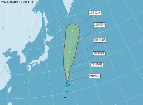 ▲位在日本東南方附近的熱帶性低氣壓即將增強為「貝碧嘉颱風」，路徑對台灣沒有影響。（圖／中央氣象署）