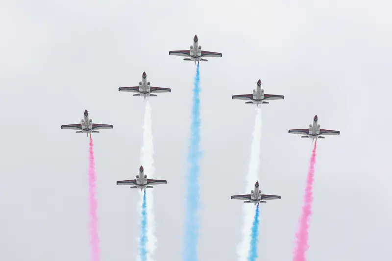 ▲我國空軍近期救援菲律賓，被中國抗議。圖為空軍雷虎小組七機五角隊形。（示意圖／記者葉政勳攝影）
