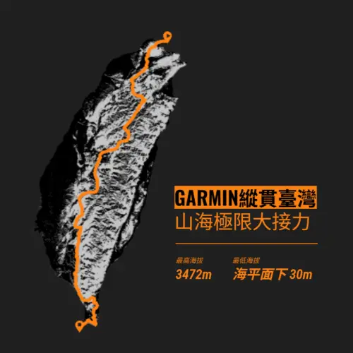 ▲Garmin揉合中雙塔、中央山脈大縱走，將路線延伸至外海，8天接力挑戰4000米海拔落差，開創台灣戶外極限新玩法。（圖／好樂行銷提供）