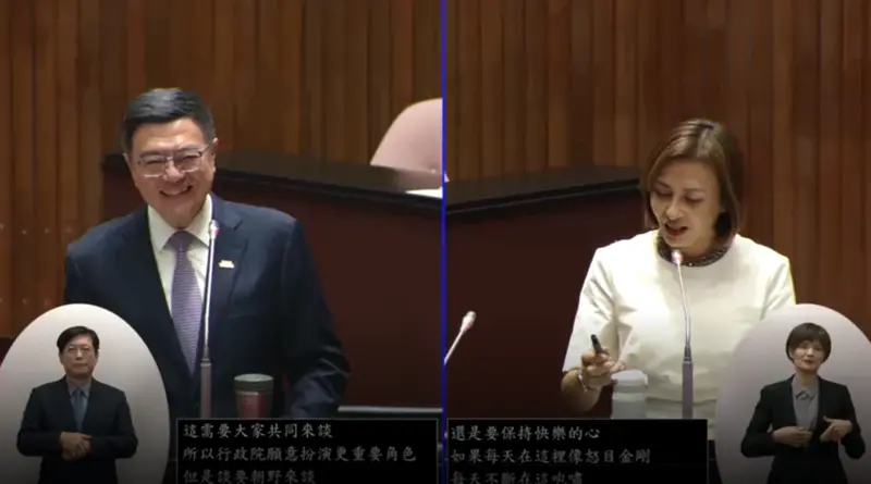 ▲邱議瑩質詢時酸黃國昌，讓卓榮泰忍不住笑場。（圖／翻攝立院ivod系統）