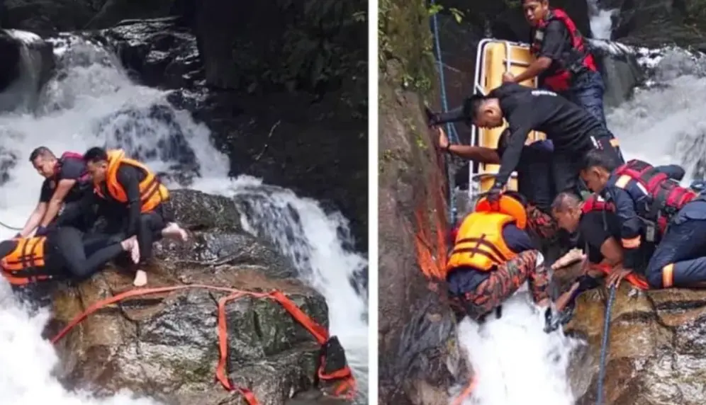 ▲1名15歲少年在瀑布戲水時不慎卡在石縫，最終溺水死亡。（圖／翻攝自X）