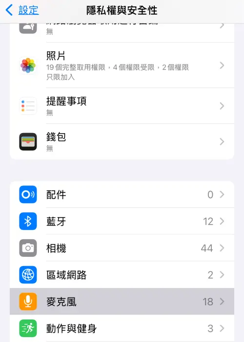 ▲可以到手機內的「隱私權與安全性」將有疑慮的麥克風和相機授權關閉。（圖／手機截圖）