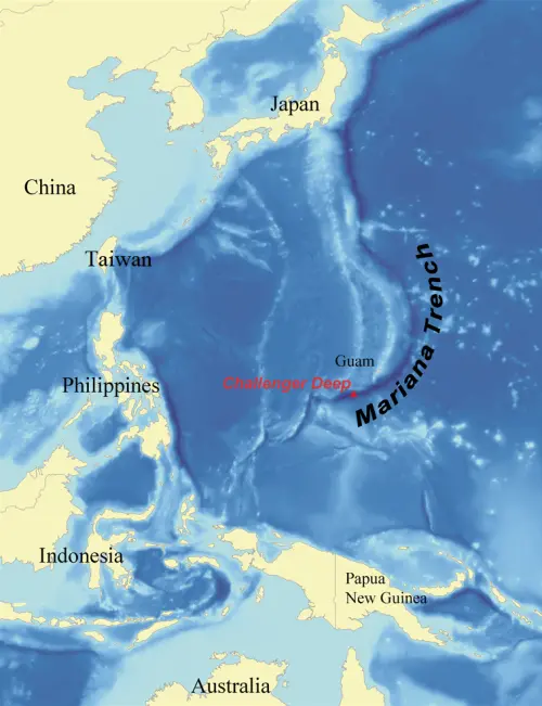 ▲馬里亞納海溝位在關島和北馬里亞納群島東部。（圖／維基百科）