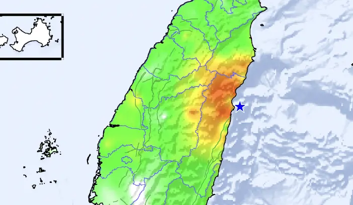 ▲今（16）日晚間9時58分，花蓮縣近海發生規模5.2地震，氣象署回應，是0403花蓮強震造成的餘震。（圖／中央氣象署）