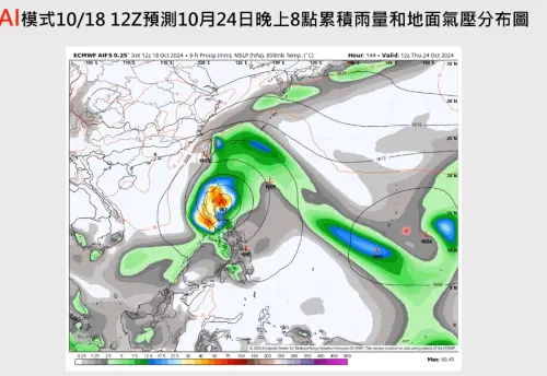 ▲而AI模式則是預測只有一個颱風生成，不過參考過去AI模式對颱風強度預測偏弱。（圖／）