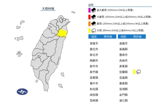 快訊／潭美颱風沒來先爆雨！宜蘭縣「大雨特報」　16縣市陸上強風
