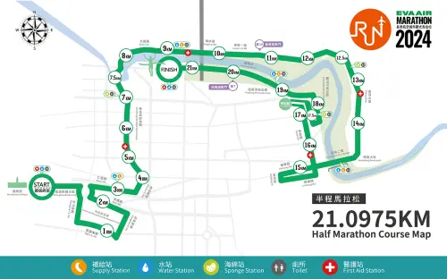 ▲長榮航空城市觀光馬拉松將在10月27日開跑，圖為半程馬拉松組別的賽事路線圖。（圖／翻攝自長榮航空城市觀光馬拉松官網）