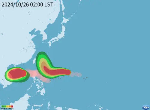 ▲專家認為未來雙颱侵台機率低，路徑將跟著環境駛流場走。（圖／取自中央氣象署）