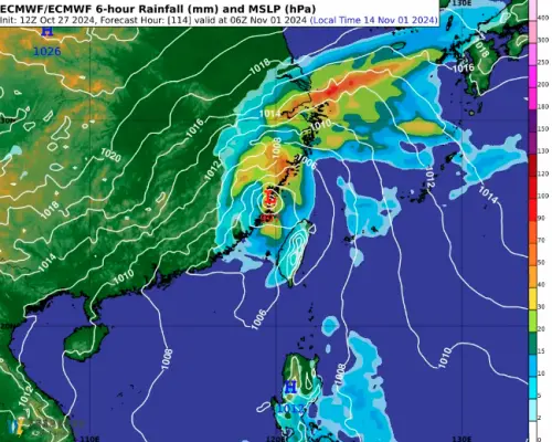 ▲康芮颱風中心登陸台灣後，移動方向會逐漸北轉，周五清晨之前就可能會在中部沿岸一帶出海。（圖／取自天氣風險臉書粉專）