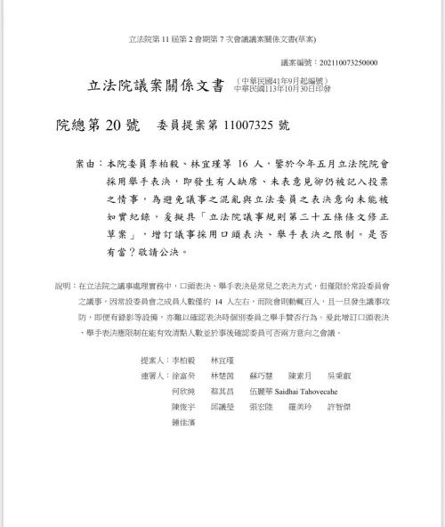 ▲民進黨立委李柏毅等人所提出《立法院議事規則第三十五條條文》修正草案。（圖／立委李柏毅辦公室提供）