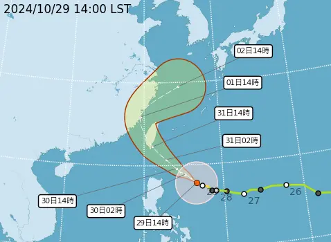 ▲康芮颱風預計週四凌晨從台東登陸。（圖／翻攝氣象署官網）