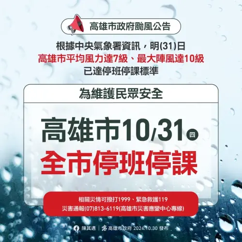 ▲ 高雄市10月31日全市「停班停課」。（圖／高市府文化局提供）