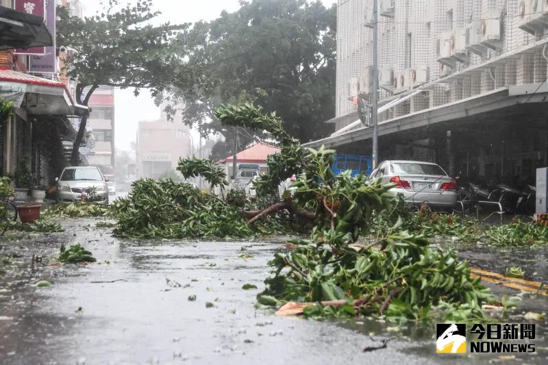 ▲台東的市場被康芮的強風豪雨襲擊，現場被吹到滿目瘡痍，還有水果店老闆拋下「整攤西瓜、鳳梨」躲避颱風去了。（圖／記者朱永強攝）