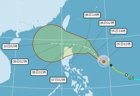 ▲銀杏颱風持續往西北移動，預估進入南海，週五、週六（11/8、11/9）最靠近台灣。（圖／中央氣象署）