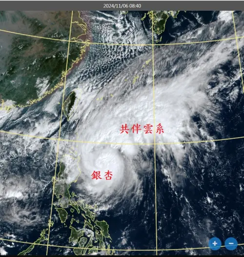 ▲銀杏颱風的雲系距離台灣較遠，共伴雲系影響台灣的機會偏低。（圖／鄭明典臉書）