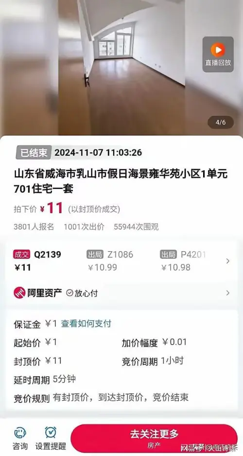 ▲▲共有3801人參與競拍，經歷1001次出價，保證金為人民幣1元、起始價也是1元，但加價幅度僅0.01元，最後封頂價人民幣11元。（圖／翻攝微博）