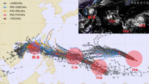 ▲11月西北太平洋上同時有四個熱帶系統。（圖／取自「觀氣象看天氣」）