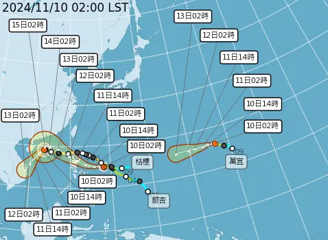 ▲颱風「銀杏、桔梗、萬宜」的路徑基本上都對台灣影不大。（圖／林老師氣象站）