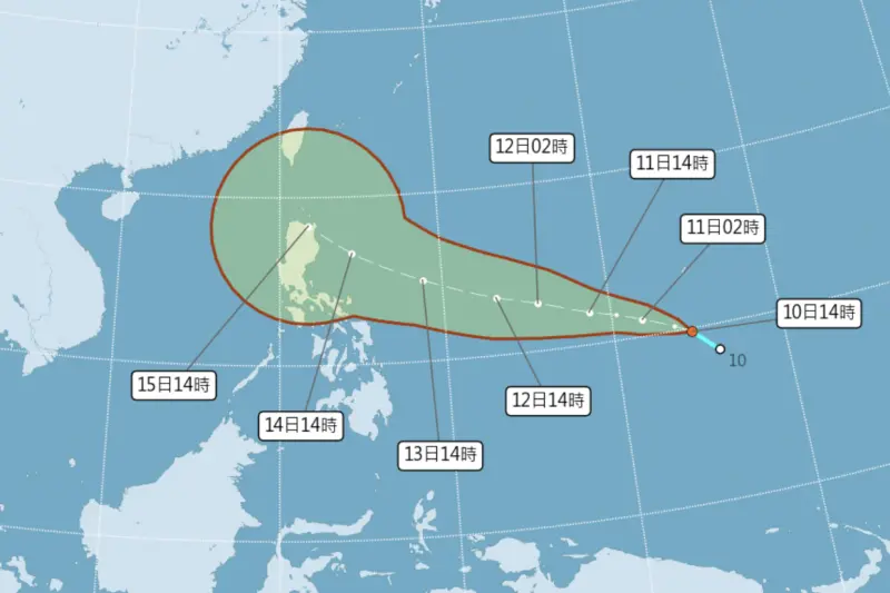 ▲準天兔颱風未來最有可能對台灣造成影響，預計在11月14日抵達呂宋島附近後，主要受到太平洋高壓及北方高空槽線影響，可能會有轉向的趨勢。（圖／中央氣象署）