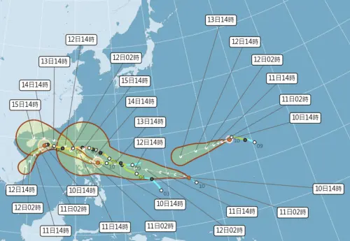 ▲西北太平洋即將形成「四颱共舞」的大場面，其中又以尚未生成的天兔颱風威脅較大。（圖／中央氣象署）