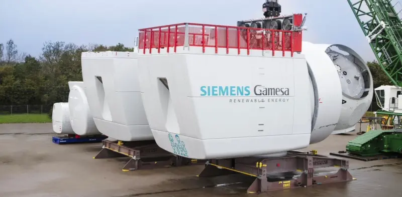 ▲西門子歌美颯台中機艙廠生產的SG 14-222 DD直驅式離岸風機為公司全球商轉風機中最大型機款,圖左至右為3MW、8MW、11MW及14MW。(圖/取自西門子歌美颯LinkedIn )