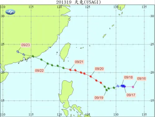 ▲2013年9月的天兔颱風，路徑從台灣南部通過，導致東南部降下驚人雨勢。（圖／中央氣象署