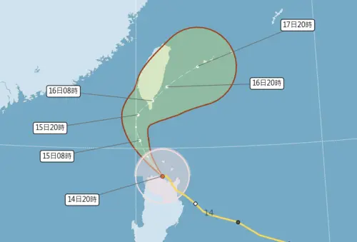 ▲天兔颱風進入巴士海峽後，速度逐漸放緩，準備慢慢拋物線北轉。（圖／中央氣象署）
