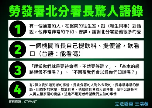 ▲國民黨立委王鴻薇、黃健豪、王育敏今針對勞動部北分署公務員輕生案召開記者會。（圖／王鴻薇辦公室提供）