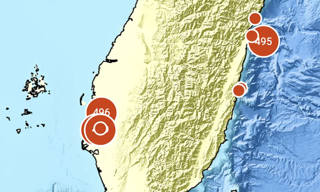 ▲今天晚間，台南佳里、麻豆等地接連發生5起地震，氣象署提醒民眾，未來3天內，不排除還會有規模4.5以上的餘震出現。（圖／中央氣象署）