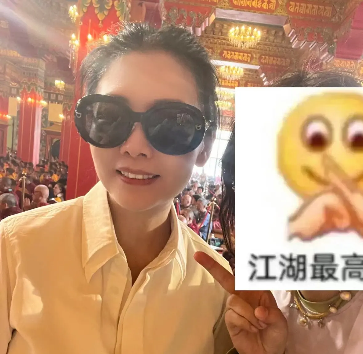 ▲邱淑貞在尼泊爾寺廟中被粉絲巧遇，還一直被粉絲稱讚「太漂亮了」！（圖／取自是Mino阿 小紅書）