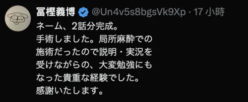 ▲冨樫義博向粉絲報告《獵人》目前進度，還說自己接受了局部麻醉的手術。（圖／取自冨樫義博 X）