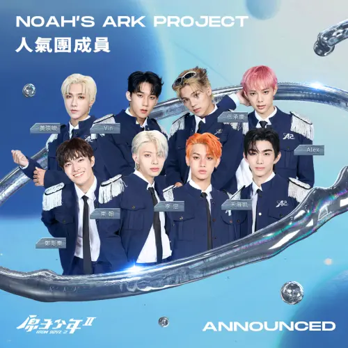 ▲諾亞方舟人氣團成員公布，黃崇峻（上排左起）、Vin、伍承慶、Alex，下排左起鄭彫秦、東翰、李定、禾雁凱。（圖／踢帕娛樂）