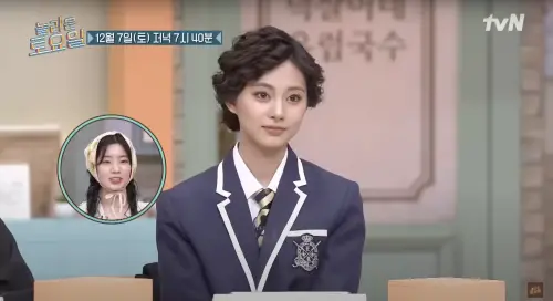 ▲即使子瑜頭頂泡麵捲髮，無論是節目觀眾還是Twice的粉絲，依然被她的美貌震驚，首次「女扮男裝」的模樣也在粉絲間掀起討論。（圖／놀라운 토요일 YouTube）