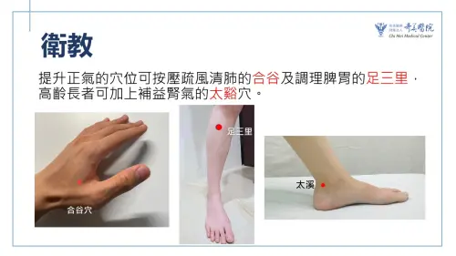 ▲要加強預防流感,陳豪君建議可按壓能增強自身正氣的穴位。(圖/奇美醫院提供) ▲要加強預防流感,陳豪君建議可按壓能增強自身正氣的穴位。(圖/奇美醫院提供)