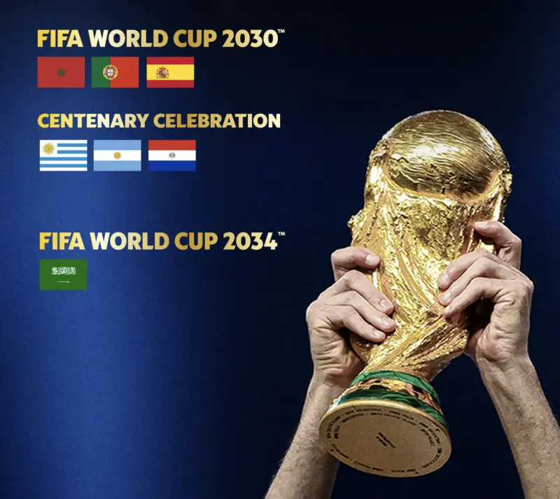 ▲國際足球總會（FIFA）在今正式確認，並宣布沙烏地阿拉伯將成為2034年，男子足球世界盃主辦國。（圖／取自FIFA官方推特）