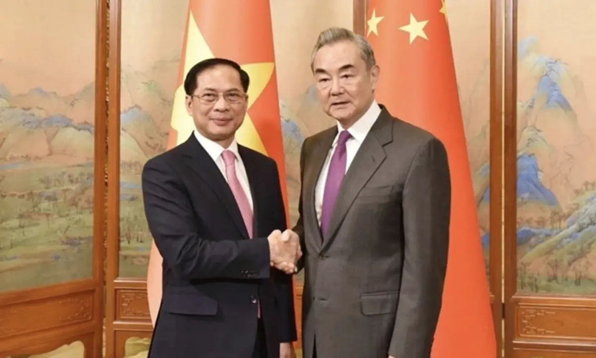 ▲越南副總理兼外交部長裴青山10日在北京釣魚台國賓館，與中國外交部部長王毅展開會議。（圖／翻攝自北江報）