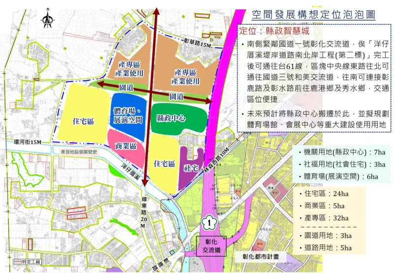 ▲彰化交流道特定區計畫圖的體育場展演設施僅6公頃，遠不如台北大巨蛋的10.2公頃。（圖／翻攝王惠美臉書，2024.12.12）