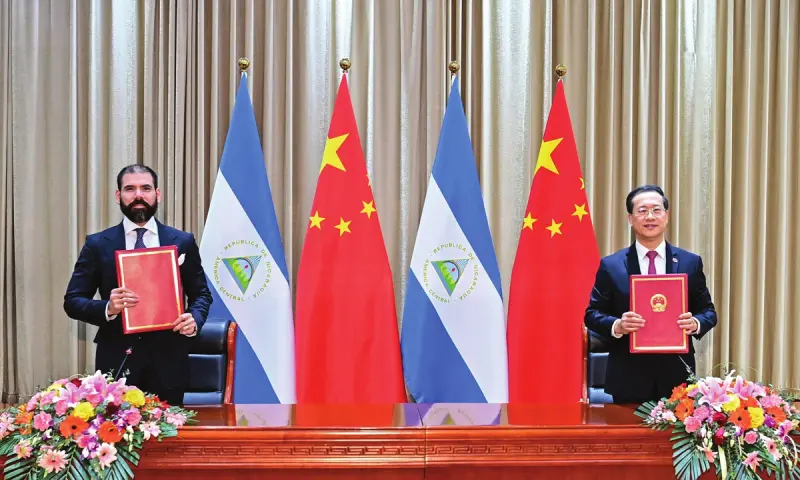 ▲尼加拉瓜與中國在2021年簽訂建交公報。（圖／翻攝自新華社）