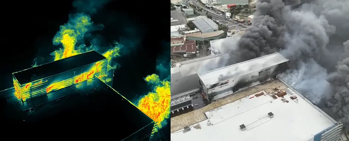 ▲此次奪走9命的全聯倉儲大火，台中市消防局靠4台空拍機及兩部「紅外線熱像儀」，協助現場指揮官掌握 明確火點，進行搜救任務。（圖／台中消防局提供）