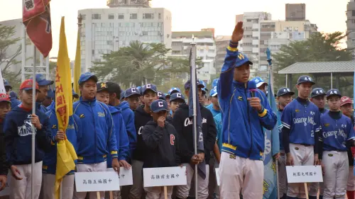 ▲五福國中球員代表所有參賽選手宣誓。（圖／記者陳美嘉翻攝）