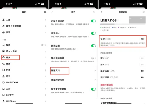 LINE官方提供清除快取3步驟,讓用戶可以快速釋放大量儲存空間。(圖/手機截圖) ▲LINE官方提供清除快取3步驟,讓用戶可以快速釋放大量儲存空間。(圖/手機截圖)